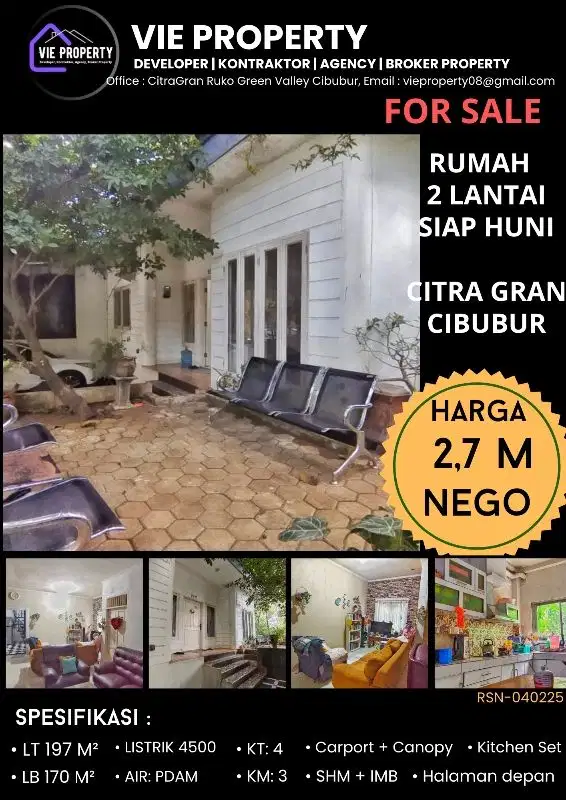 Dijual cepat, murah rumah hoek siap huni di Citra Gran Cibubur