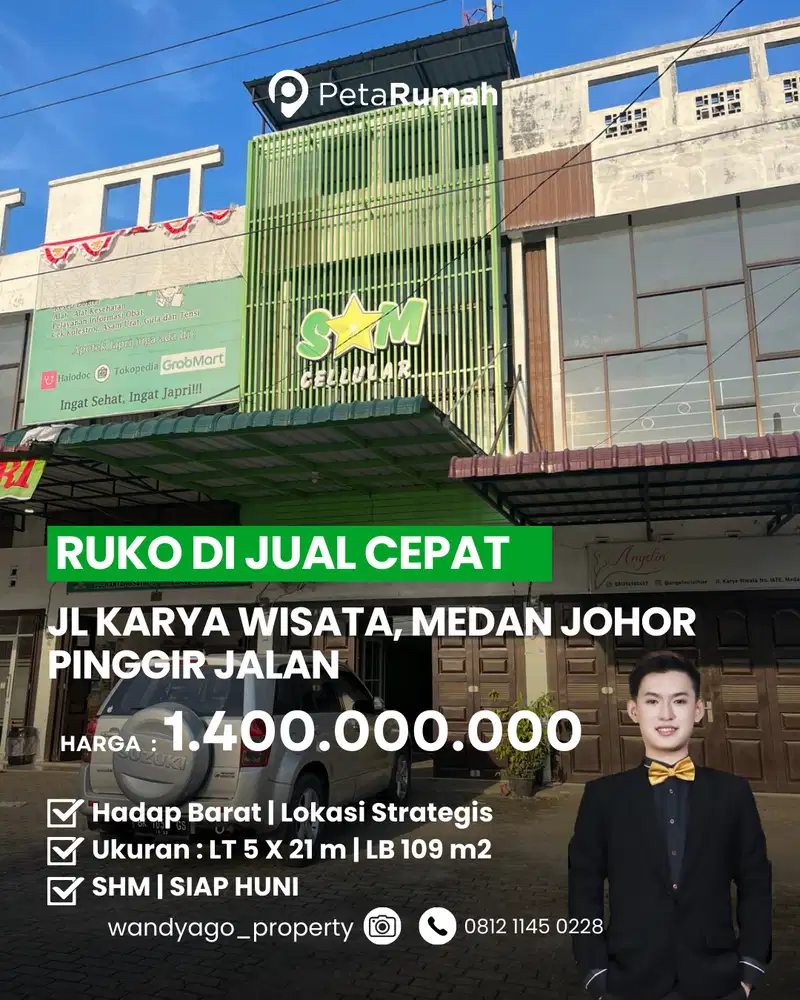 DIJUAL CEPAT RUKO STRATEGI COCOK USAHA DI JL KARYA WISATA MEDAN JOHOR