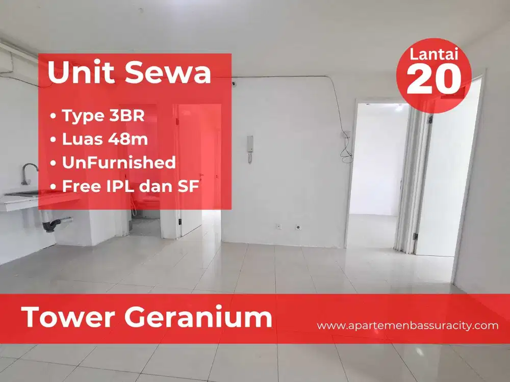 Sewa 3BR kosongan ada meja dapur apartment Bassura City