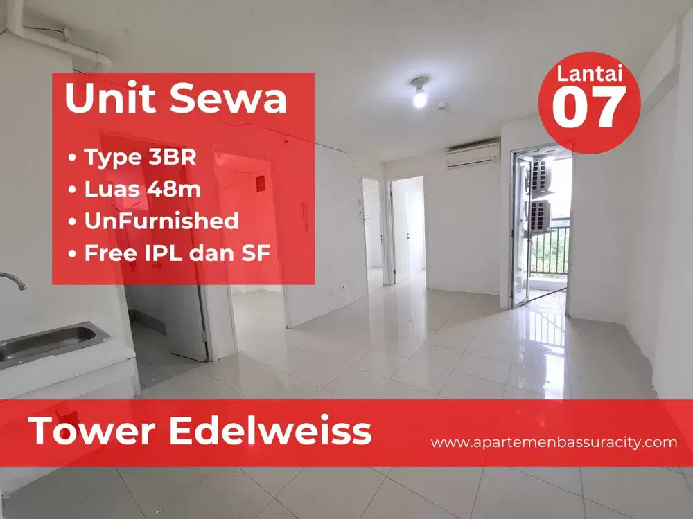 Sewa 3BR kosongan lantai rendah apartment Bassura City