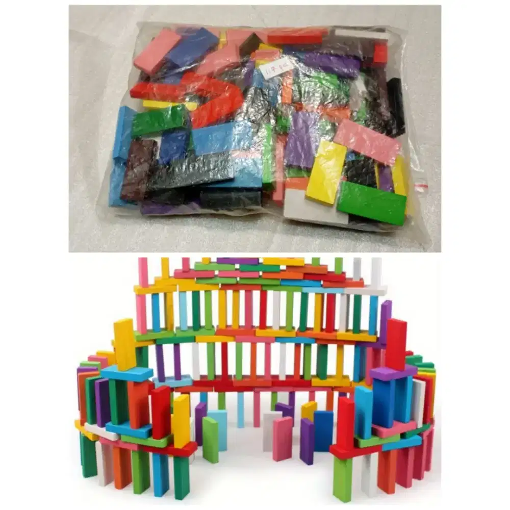 Mainan Anak Puzzle Domino Blok Kayu
