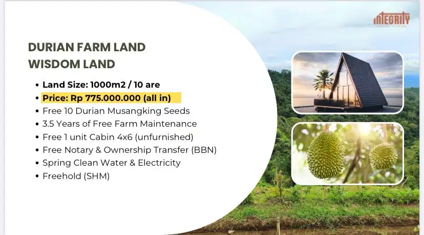 DIJUAL TANAH KAVLING BONUS POHON DURIAN DAN CABIN DI TABANAN