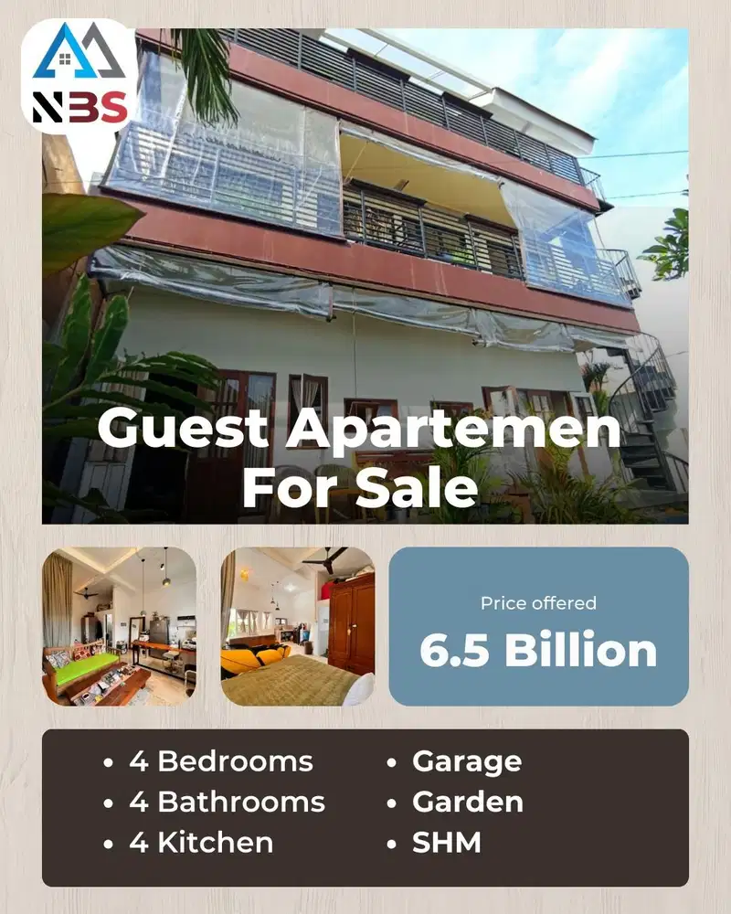 dijual apartemen 3 lantai dengan view laut lokasi canggu dekat pantai