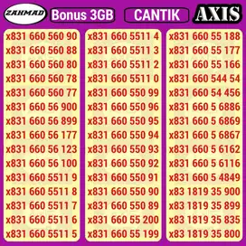 AXIS-A) NOCAN Axis Bonus Kuota kartu perdana nomor cantik triple AABB