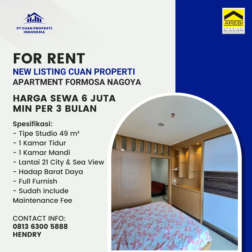Disewa Cepat Studio Apartment Formosa Siap Huni Nagoya