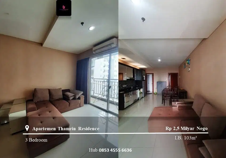 Dijual Apartement Thamrin Residence High Floor 3BR+1 Full Furnished