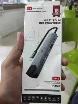 CONVERTER HUB Adapter 8 in 1 Type C 3.1 to USB C 4K HDMI PX UCH08