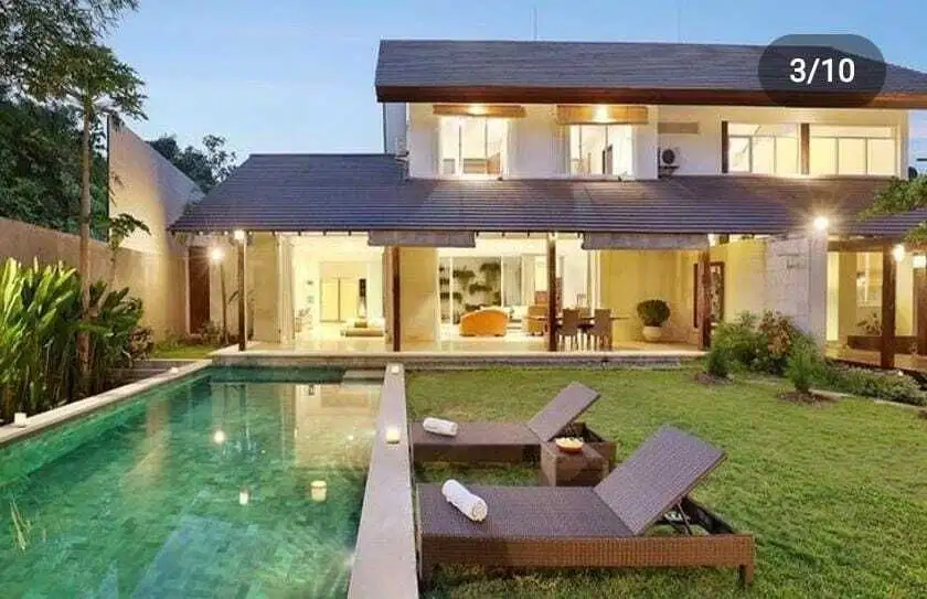 Sale villa mewah 2lt 1180m2 fully furnish garden luas bumbak kerobokan