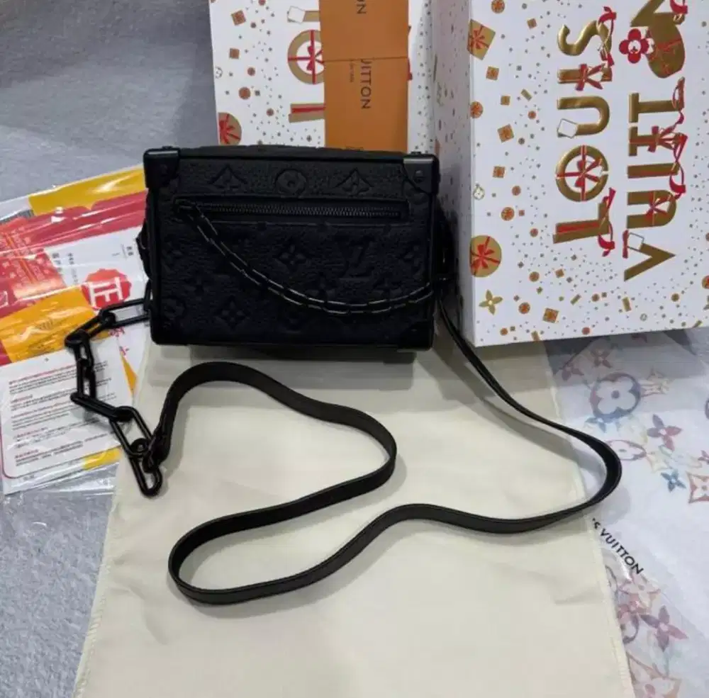 TAS LV MINI SOFT TRUNK MONOGRAM TAURILLON LEATHER SLING BAG BLACK