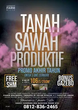 Dijual Kavling Sawah Produktif dan Wisata 250 Meter Surat SHM Bogor