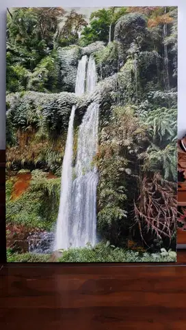 Lukisan Tangan Cat Minyak Air Terjun Sendang Gile Lombok