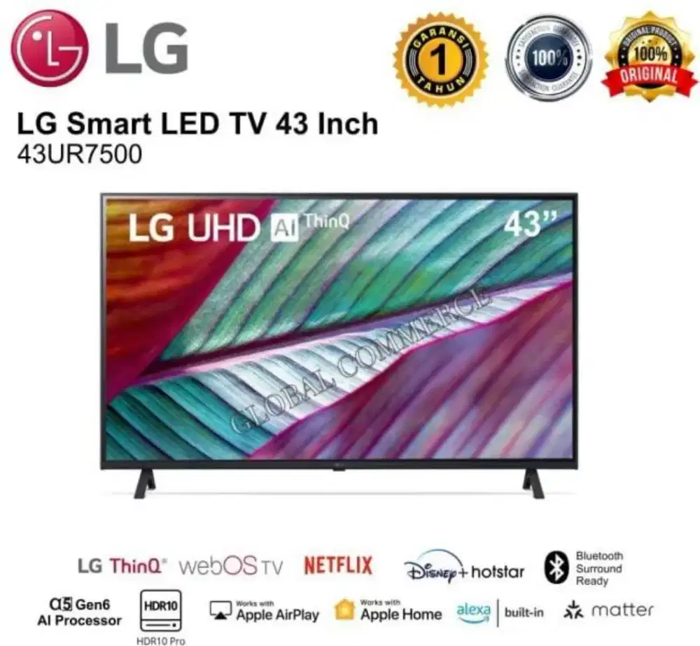 LG Real 4K UHD 43 Smart TV 43UR7500 ThinQ AI WebOS HDR10 PRO RESMI