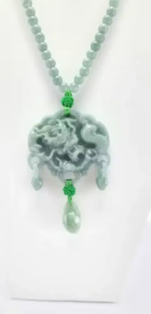 Kalung giok liontin interlock DIY Naga/Phoenix 2 sisi