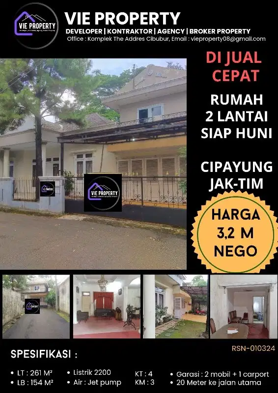 DIJUAL CEPAT   NEGO SAMPE DEAL, Rumah 2 lantai di Cipayung JakTim