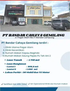 dijual gedung klinik lengkap dan resto di pagar alam bandar lampung
