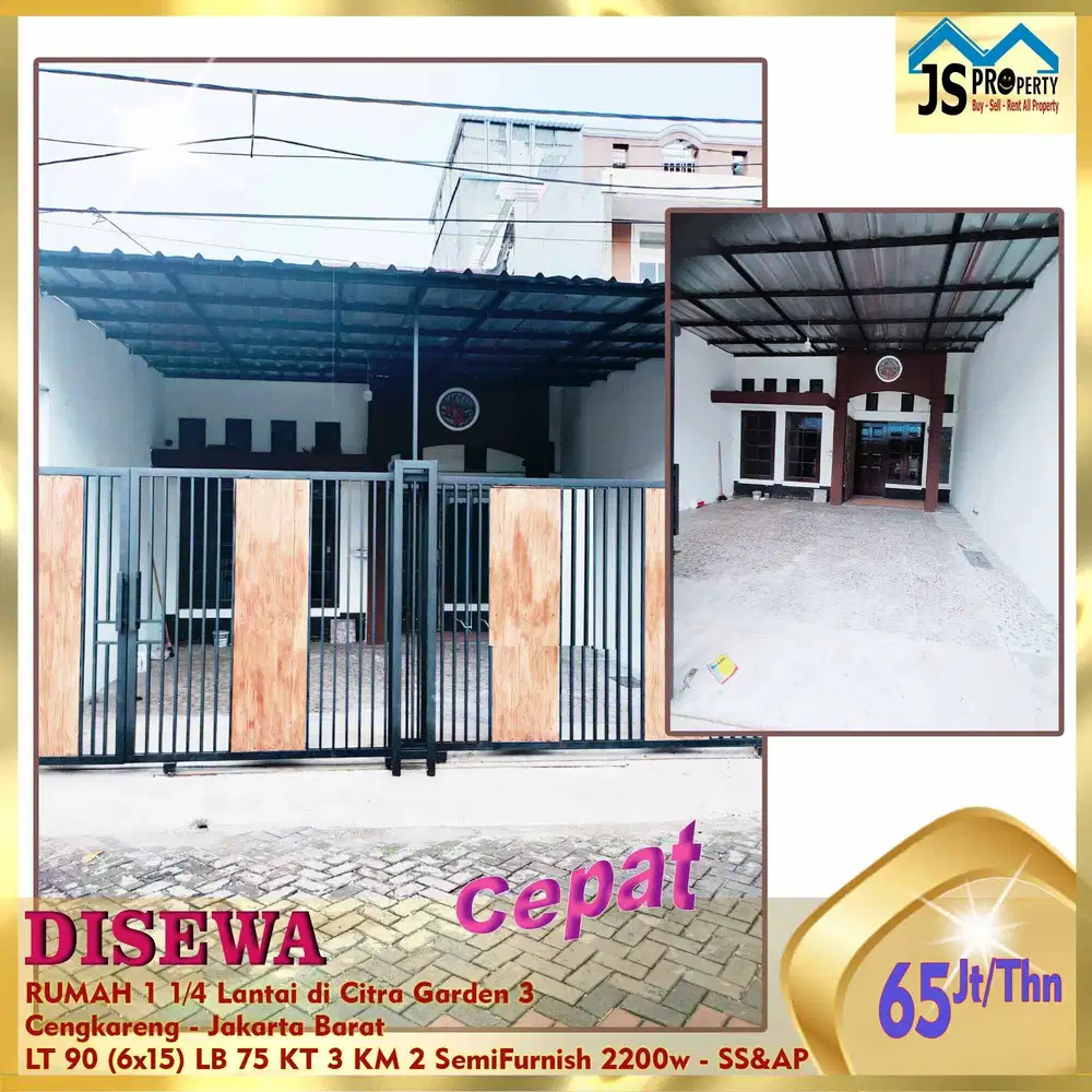 DISEWA RUMAH 1 1/4 Lantai di Citra Garden 3 Cengkareng JakBar - SS&AP