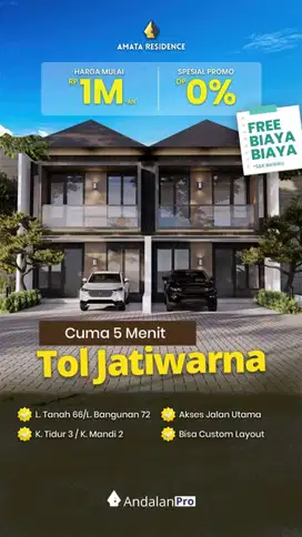 Barang Langka !!! Hunian Strategis Dekat Tol Jatiwarna, Promo Free Biaya-biaya
