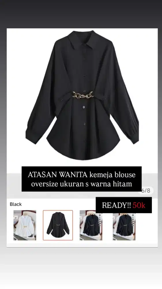 Atasan wanita kemeja oversize warna hitam ukuran s ready