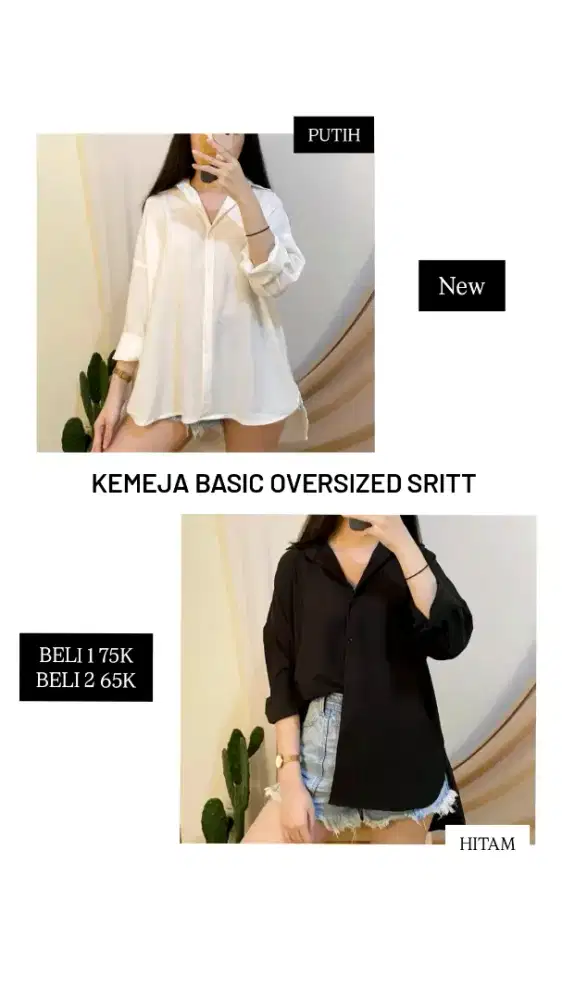 KEMEJA  WANITA ATASAN OVERSIZE . READY WARNA HITAM - PUTIH