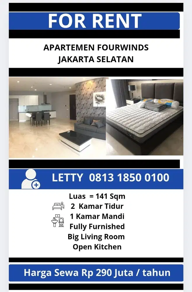 Apartemen Fourwinds Kebayoran Jakarta Selatan Rp 290 Juta / tahun Nego