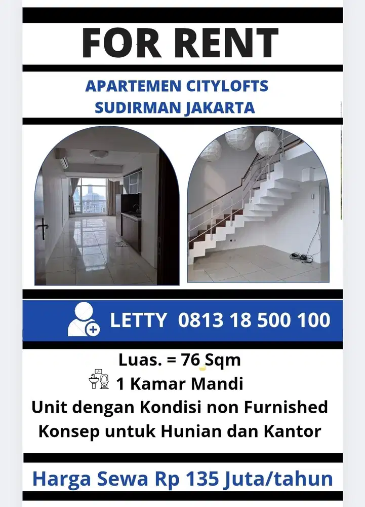 Apartemen Cityloft Sudirman Jakarta Rp 135 Juta / tahun Nego
