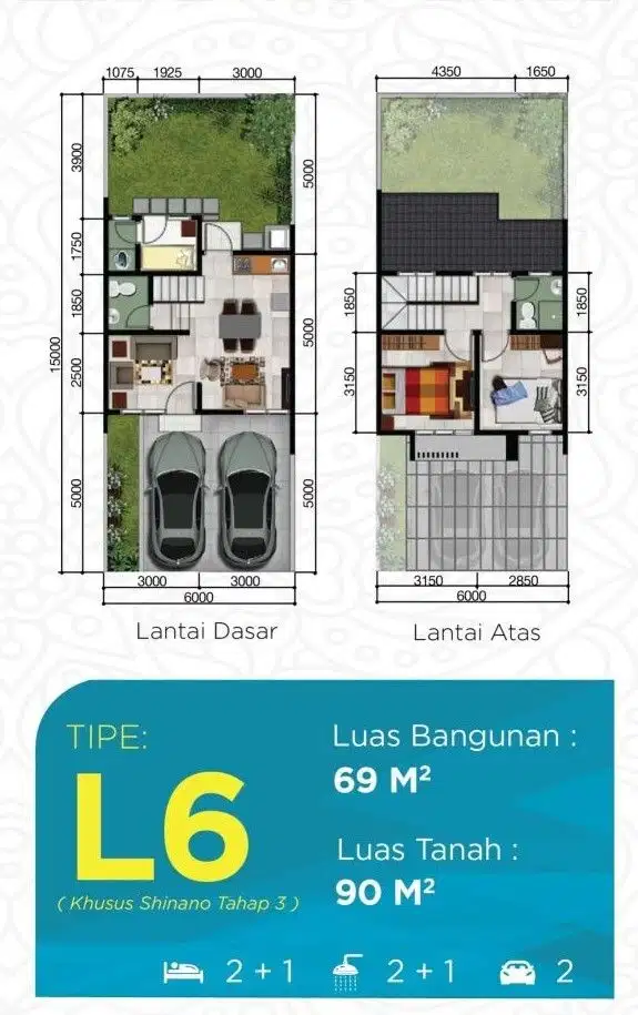Rumah 2lt 6x15 90m type 2KT Cluster Shinano JGC Jakarta Garden City