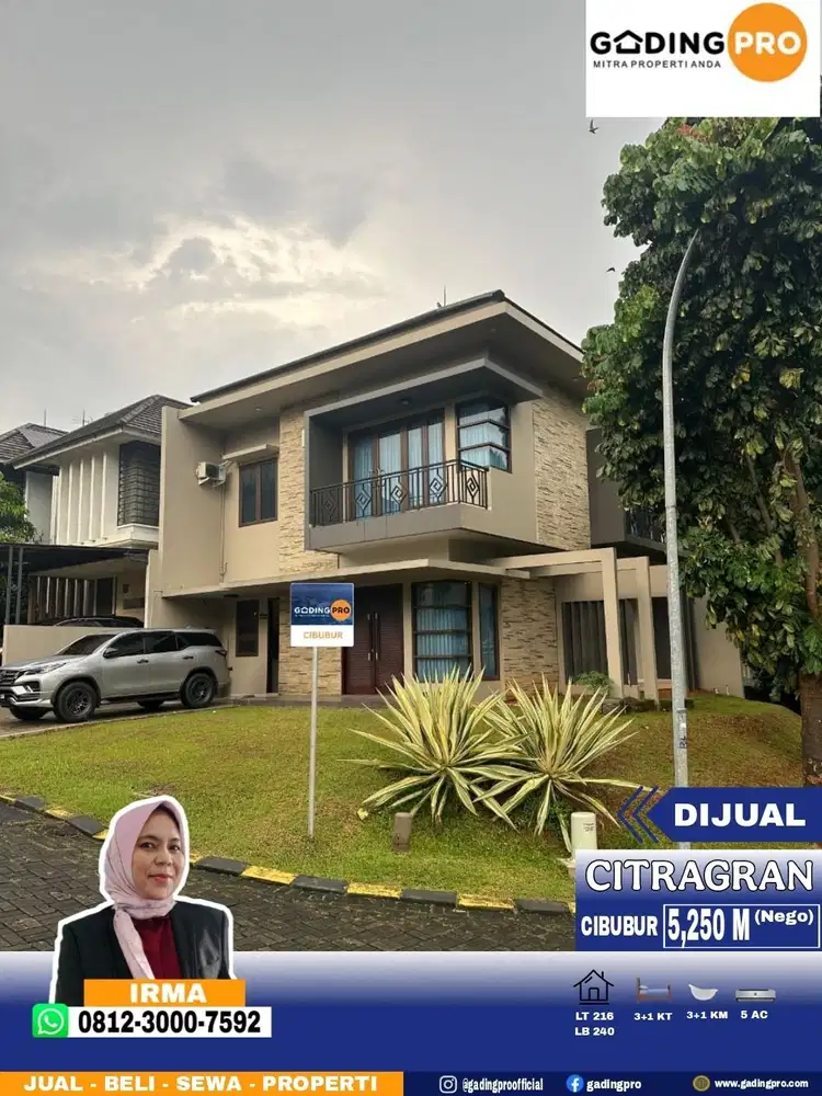 Dijual Rumah Furnish 2 Lantai Hoek Citragran Cibubur, Siap huni.