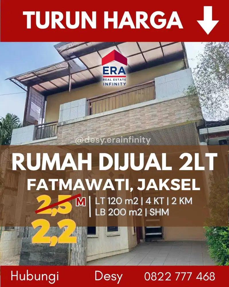 Dijual Murah Rumah 2 Lantai di Fatmawati, Jakarta Selatan