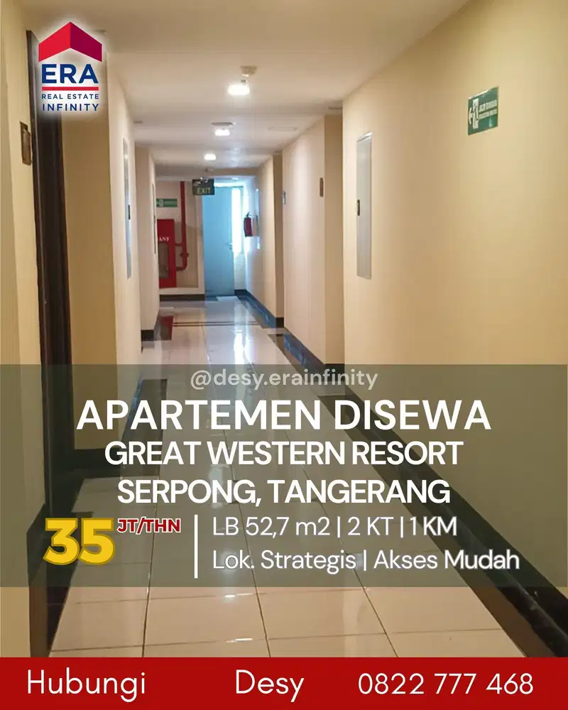 Disewakan Apartemen Great Western Resort Tower B lt 18 . No. EW 2