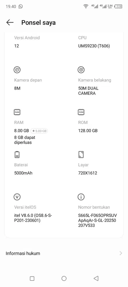 Hp itel s23 bekas