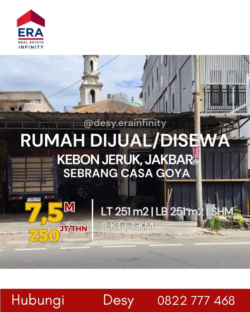 Dijual/Disewa Rumah Sebrang Casa Goya, Kebon Jeruk, Jakarta Barat
