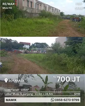 Dijual Tanah Seluas 225m1 Lokasi Strategis Area Sokaraja