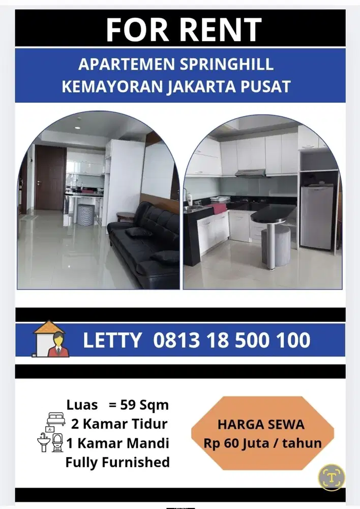 Apartemen Springhill Kemayoran Jakarta Pusat Rp 56 juta / tahun Nego