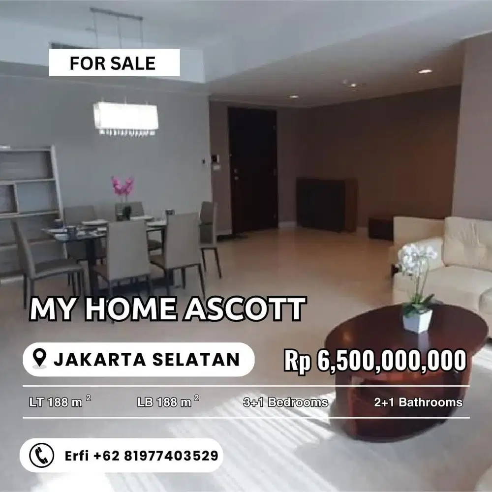 Dijual Apartment My Home Ascott 3br uk188m  Furnished Kuningan Jaksel