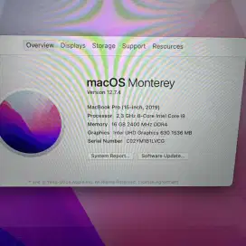 Macbook Pro 2019 Ram 16 Ssd Layar 16 inch Full set Space Grey Core I9