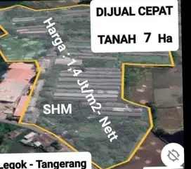 Dijual Cepat – Lahan 7 Hektar Strategis di Legok, Tangerang