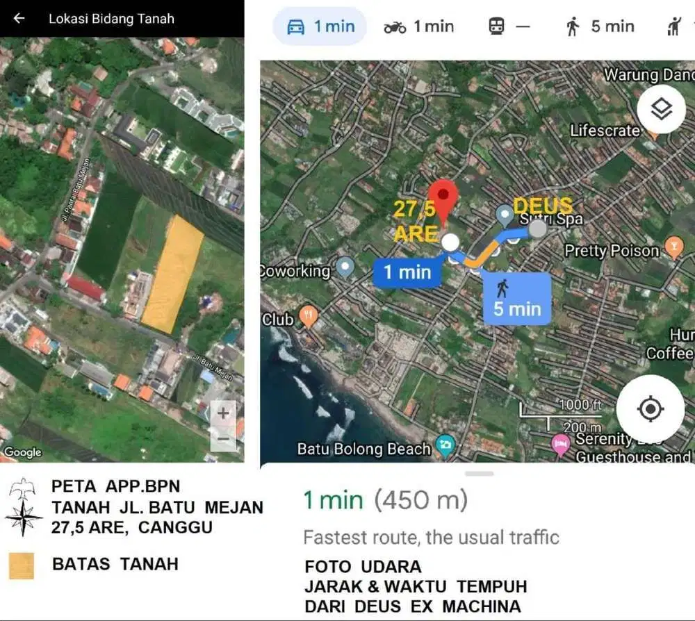 Dijual Tanah Dekat Pantai Lokasi Canggu