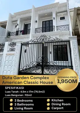 Dijual Rumah model American clasic di Duta Garden