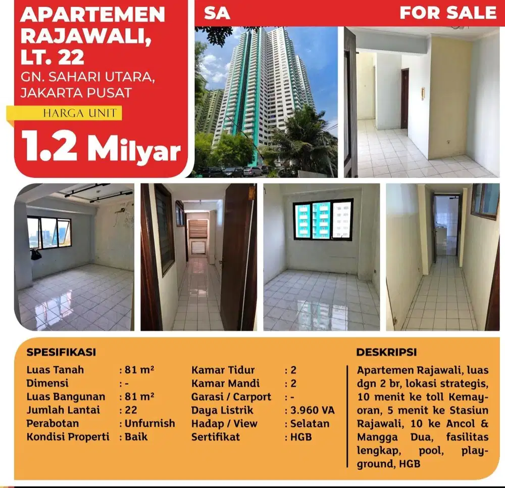 Jual Apartemen Rajawali Selatan, Jakarta Pusat