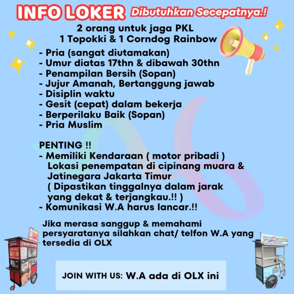 Loker dagang PKL jaga stand Topokki & Corndog