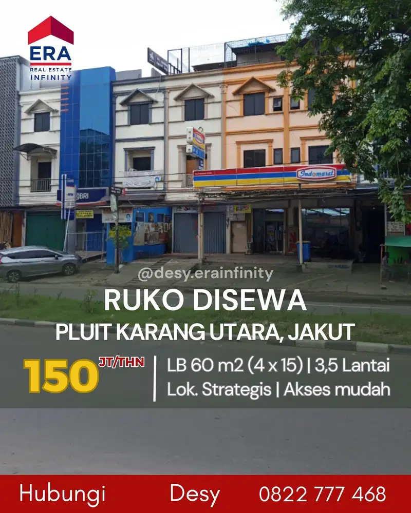 Disewakan Ruko di Pluit Karang Utara, Penjaringan, Jakarta Utara