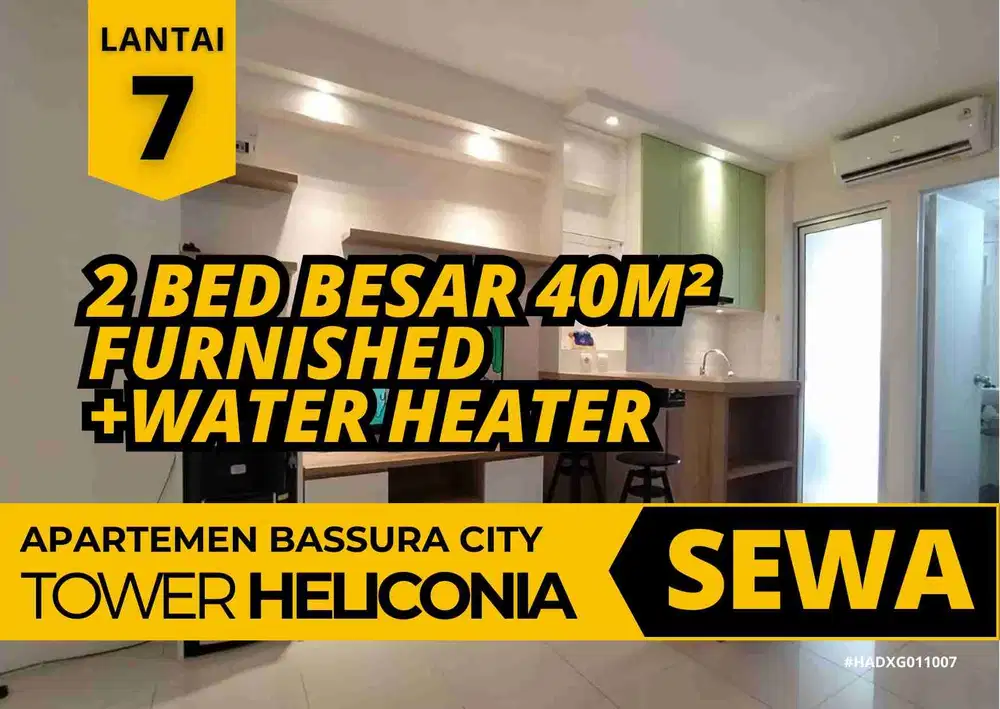 Sewa 2 Bedroom Besar Hoek 40m² WaterHeater Lantai 7 Apartemen Bassura City
