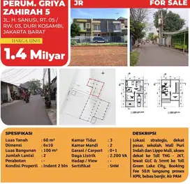 Perumahan Griya Zahirah 5 Duri Kosambi Jakbar 5x15 m² 2 Lt SHM
