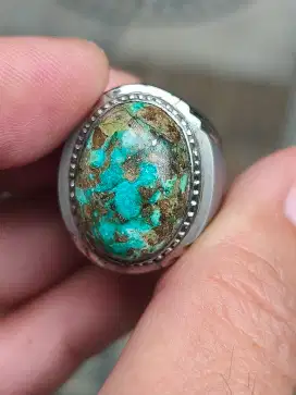 Batu pirus Persia urat emas ring monel 22*16*8 mm