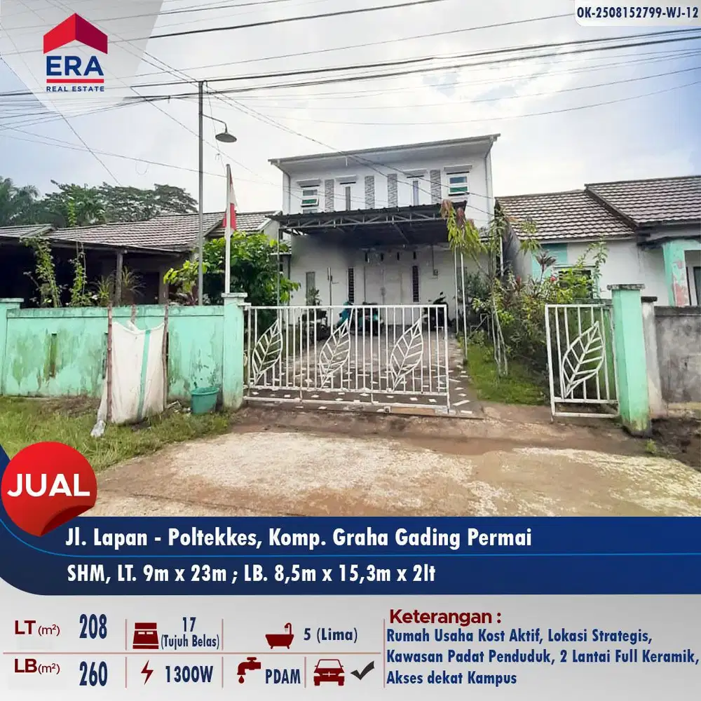 Dijual rumah kos aktif Jl. Poltekes - Komp. Graha Gading Permai