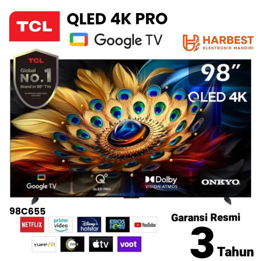 TCL QLED 4K PRO 98 Google TV ONKYO Dolby Atmos 98C655 AIPQ 144Hz HDR+