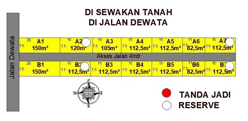 Sewa Tanah Min 25th Luas mulai 112m² di Jl Dewata Sidakarya Denpasar