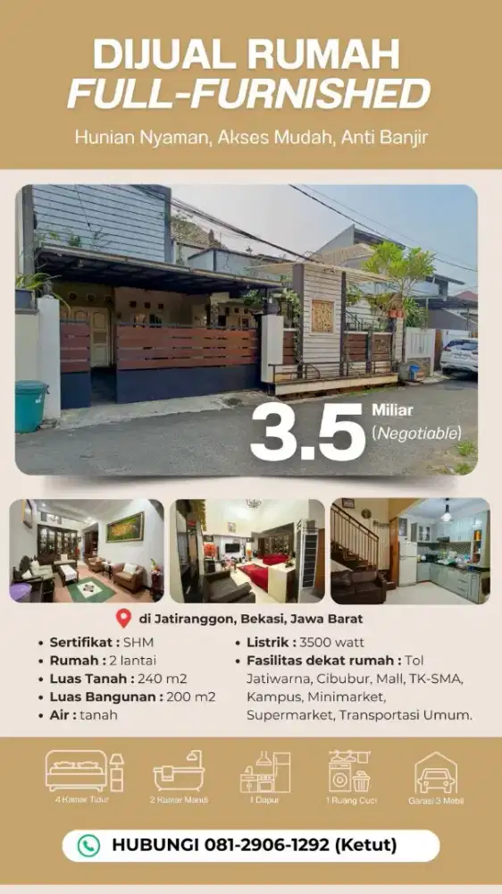 Rumah 2 lantai full furniture
