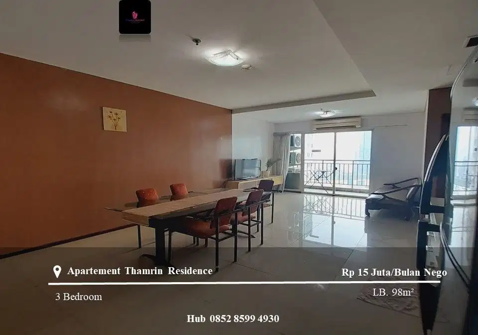 Disewakan Apartemen Thamrin Residences High Floor 3BR+1 Full Furnished