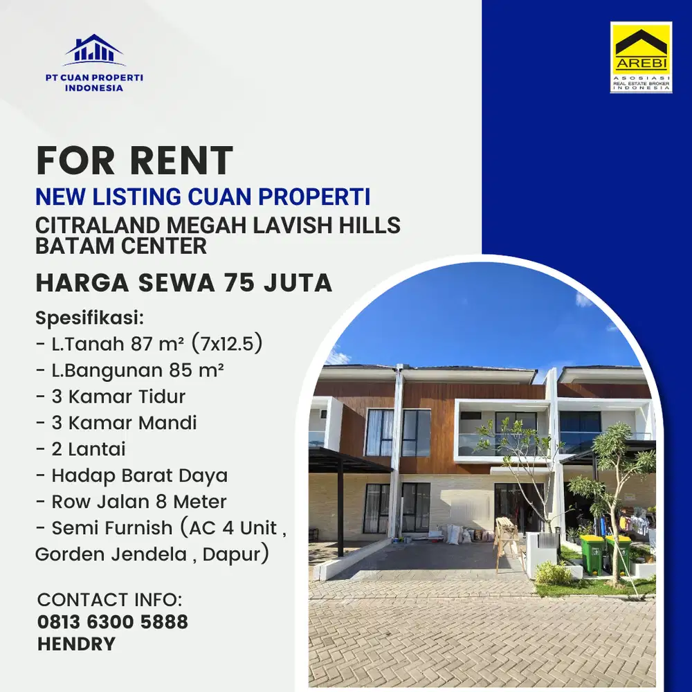 Disewa Cepat Rumah Citraland Megah Lavish Hill Siap Huni Batam Center